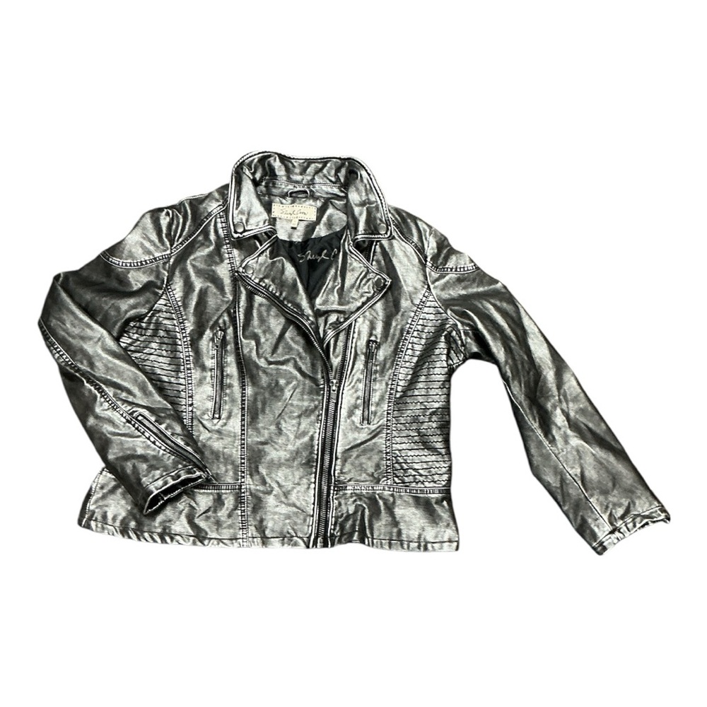 Sheryl Crow - EC - Soft Faux Leather Biker Jacket in Stunning Gun Metal